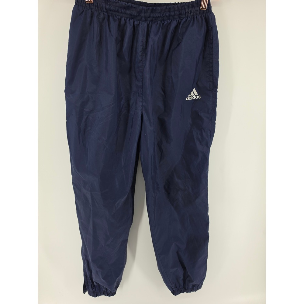 Adidas Vintage Navy Blue Nylon Wind Pants Mens Medium Track Joggers Zipper Cuffs